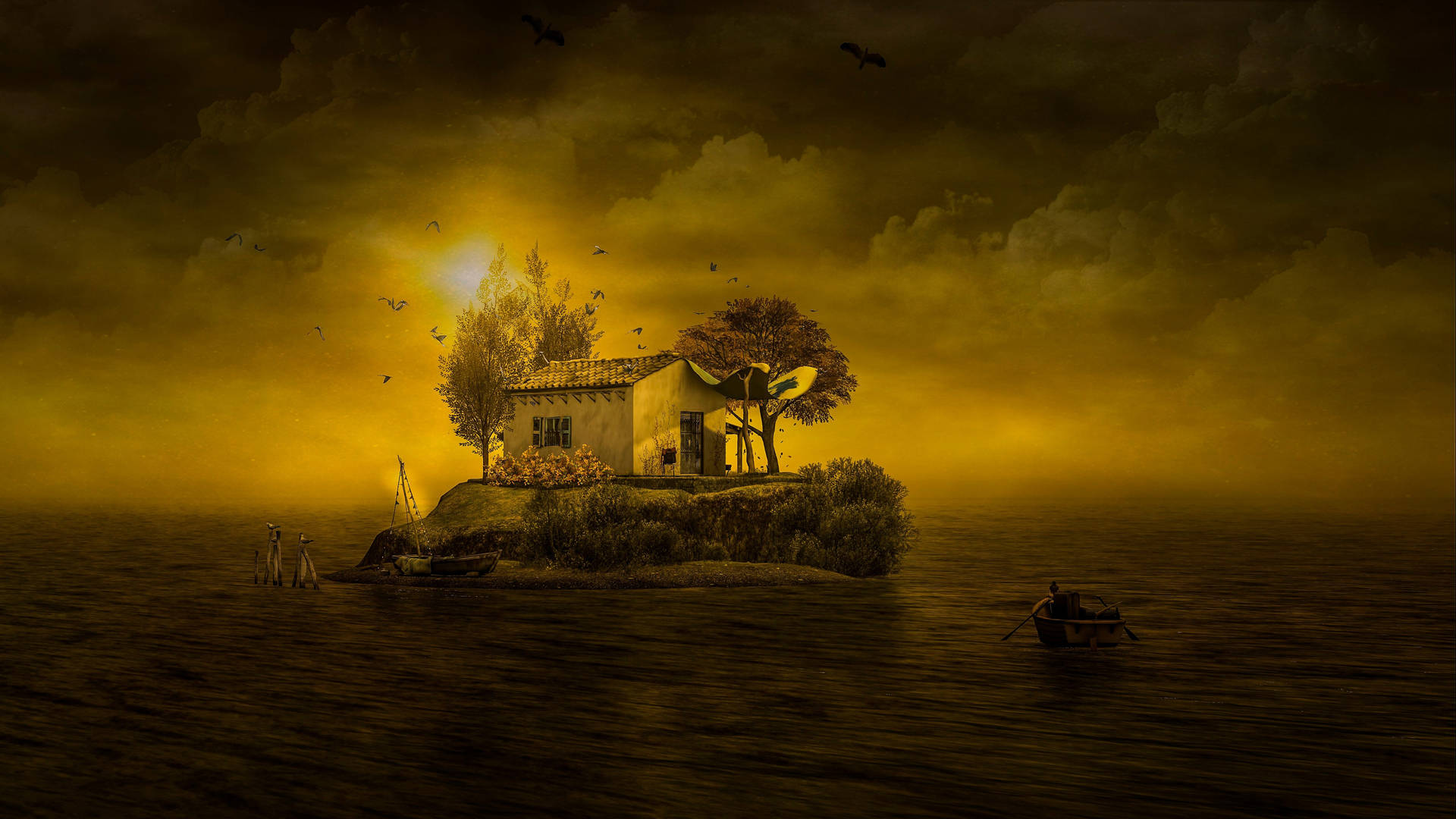 Single House In A Fantasy Island