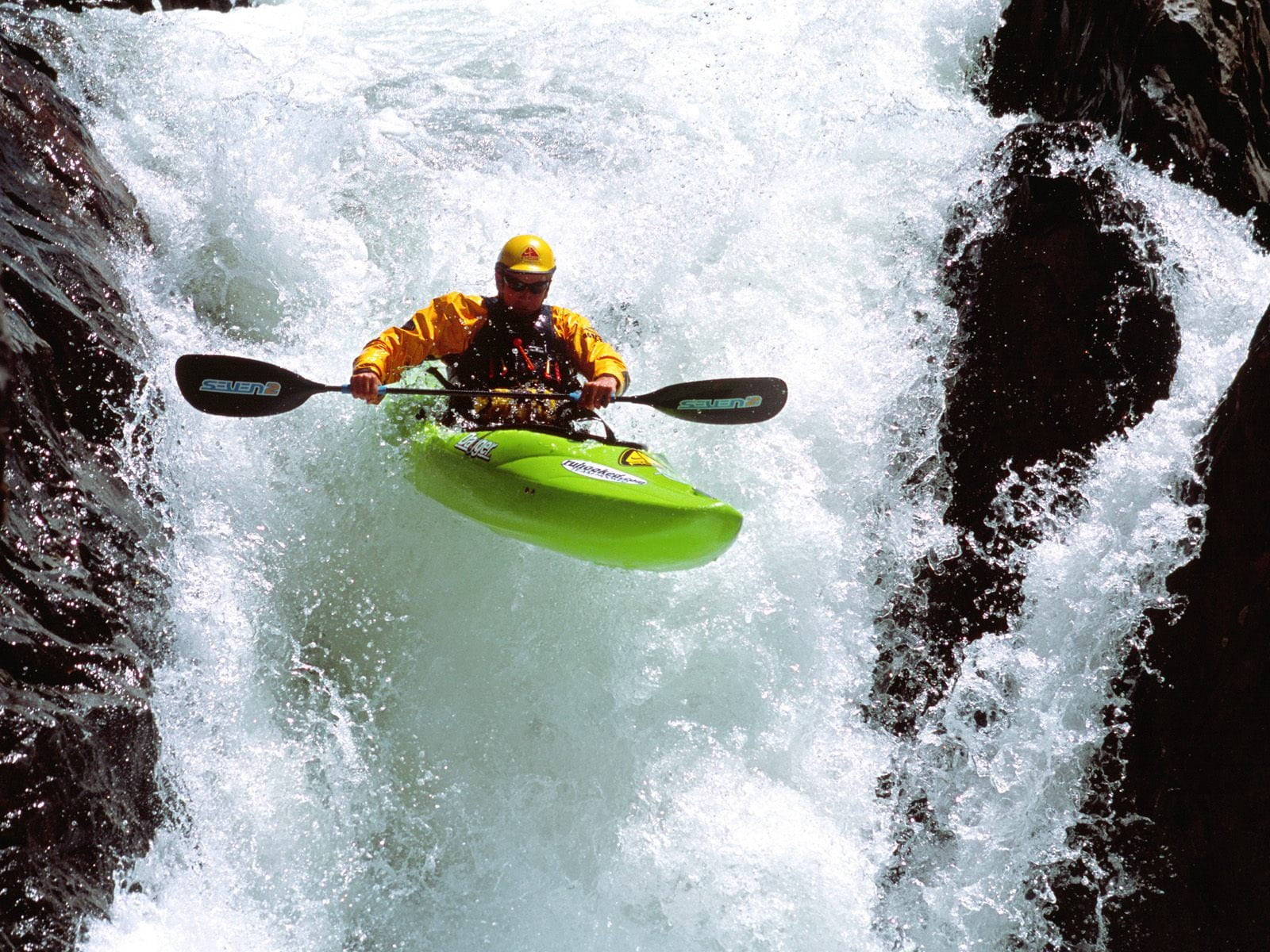 Single Kayak Waterfalls Wallpaper