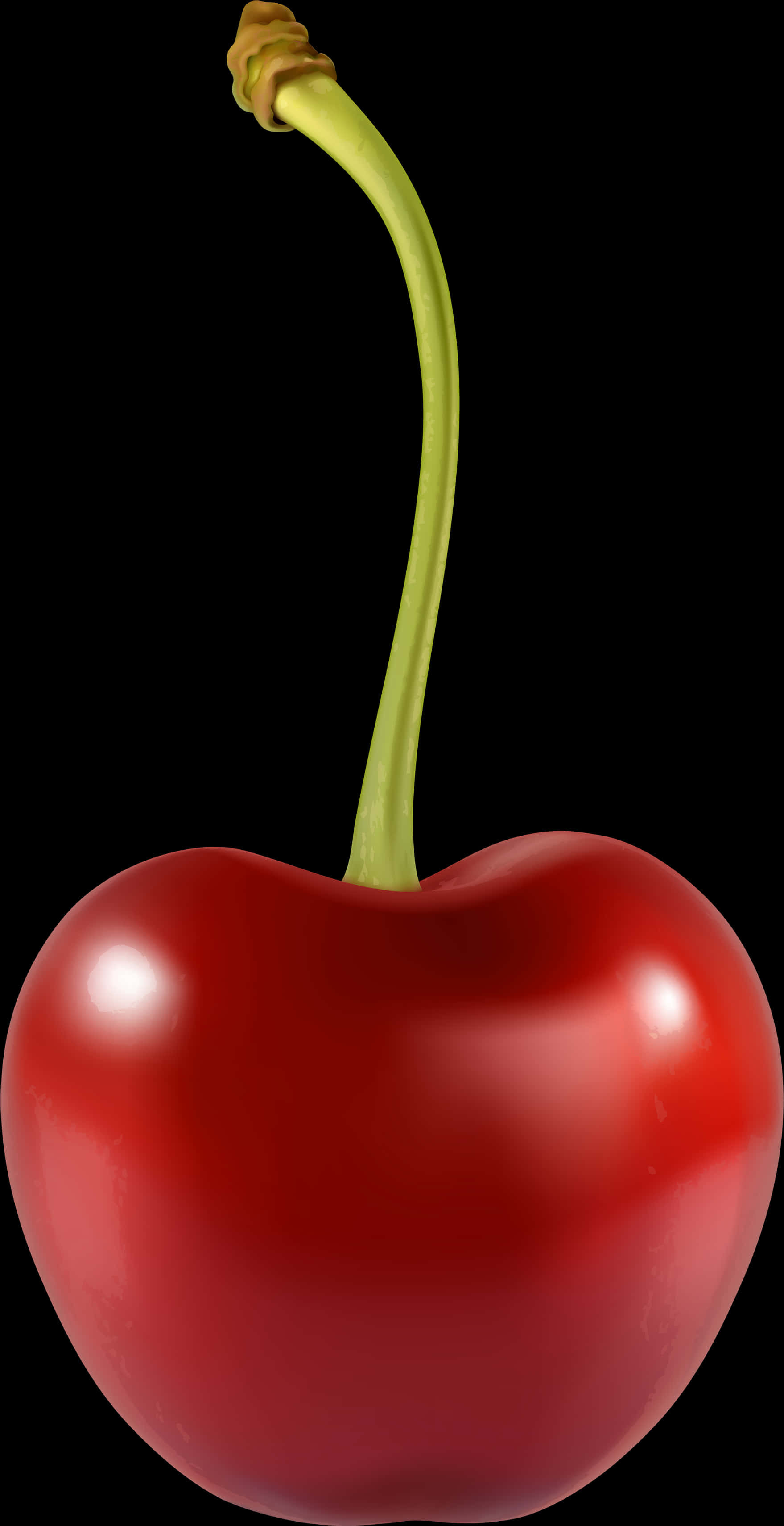 Single Red Cherry Black Background PNG