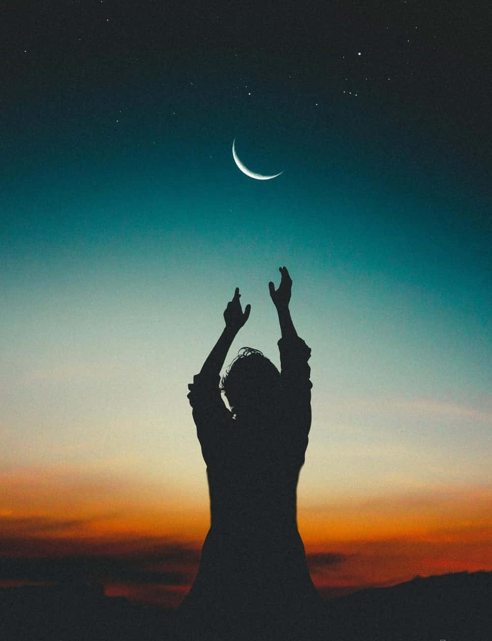 Single Woman Silhouette Reaching For The Moon Wallpaper