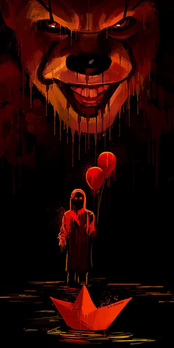 Sinister_ Clown_and_ Red_ Balloons Wallpaper