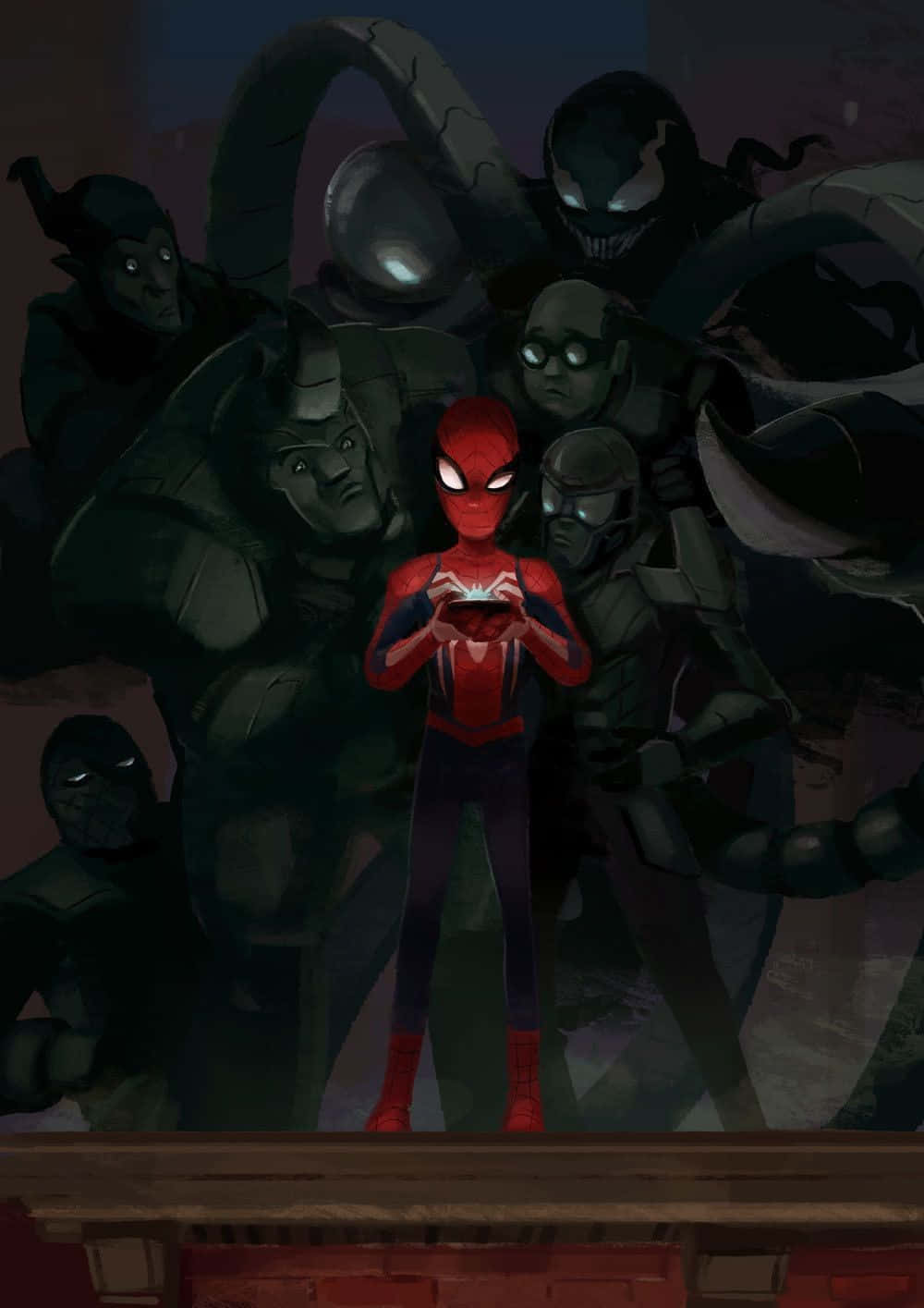 The Sinister Six in action against Spider-Man Wallpaper
