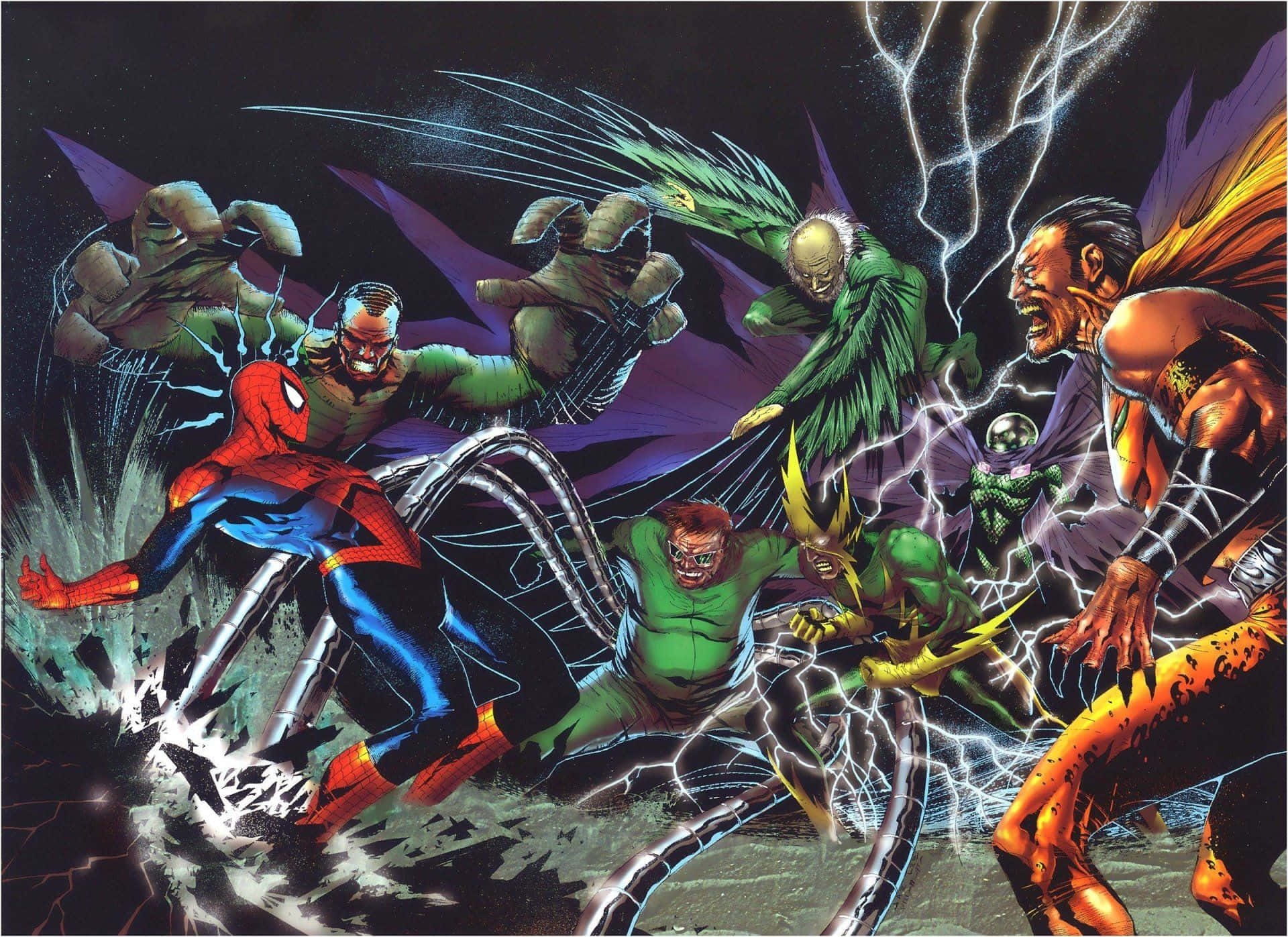 The Sinister Six Assemble in Action Wallpaper