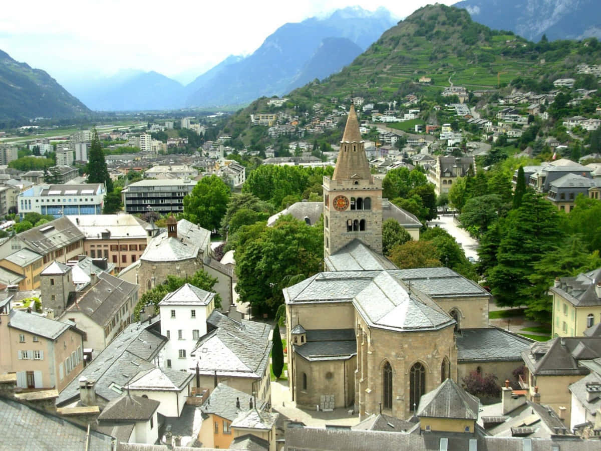 Sion Switzerland Aerial View Wallpaper