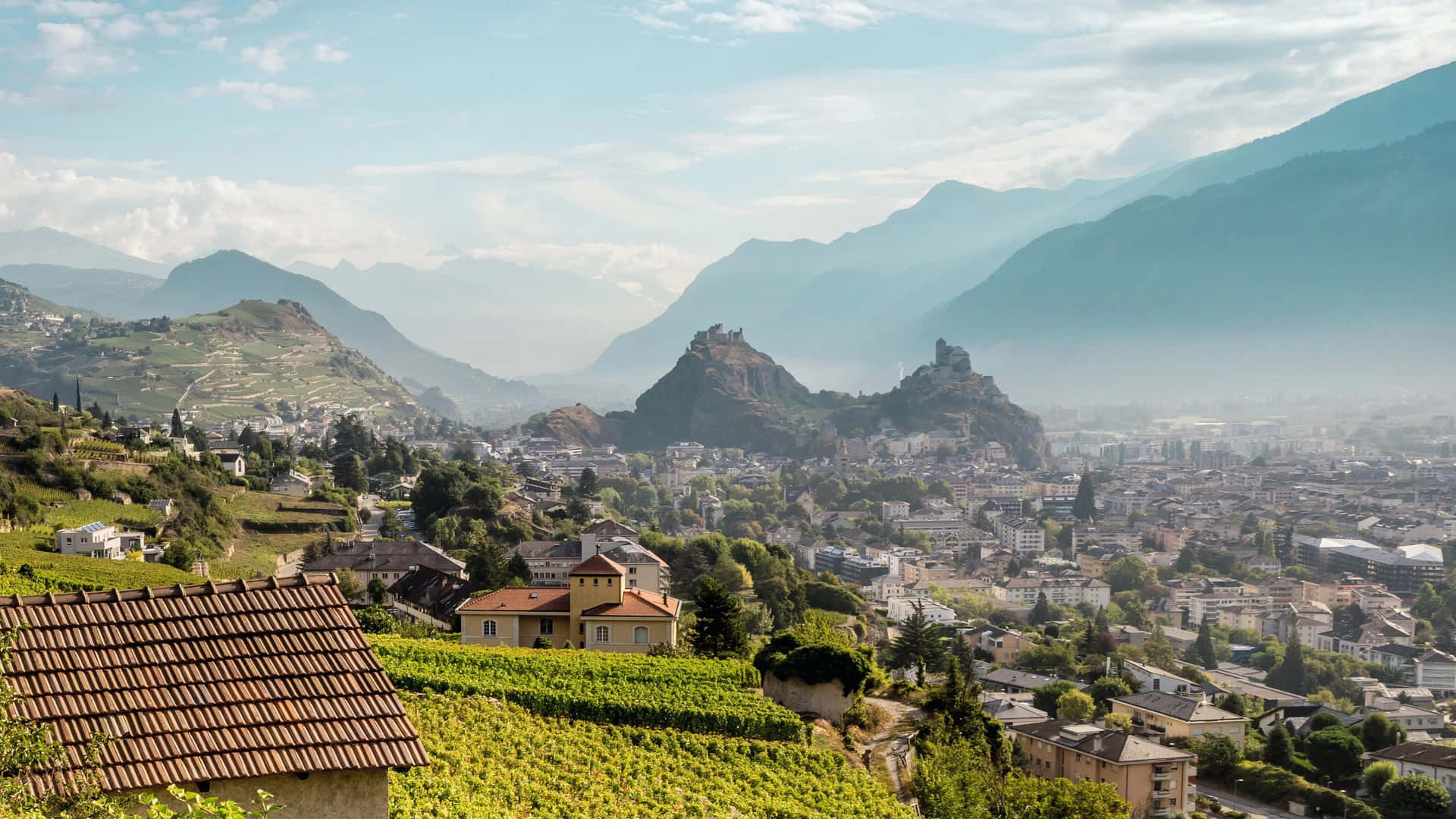 Sion Switzerland Panoramic View Wallpaper