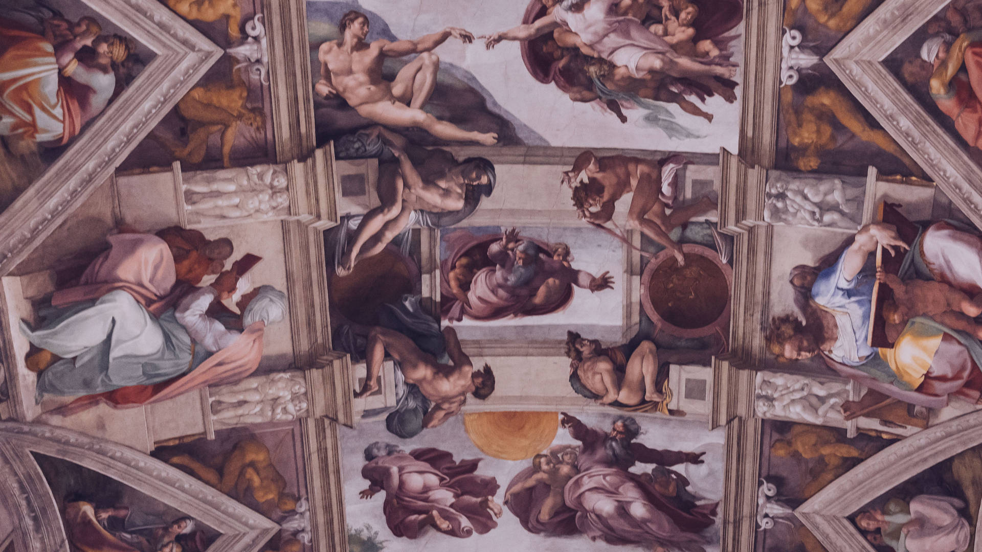 Mønster af Leonardo Da Vinci's Sixtinske Kapel Kunst Wallpaper