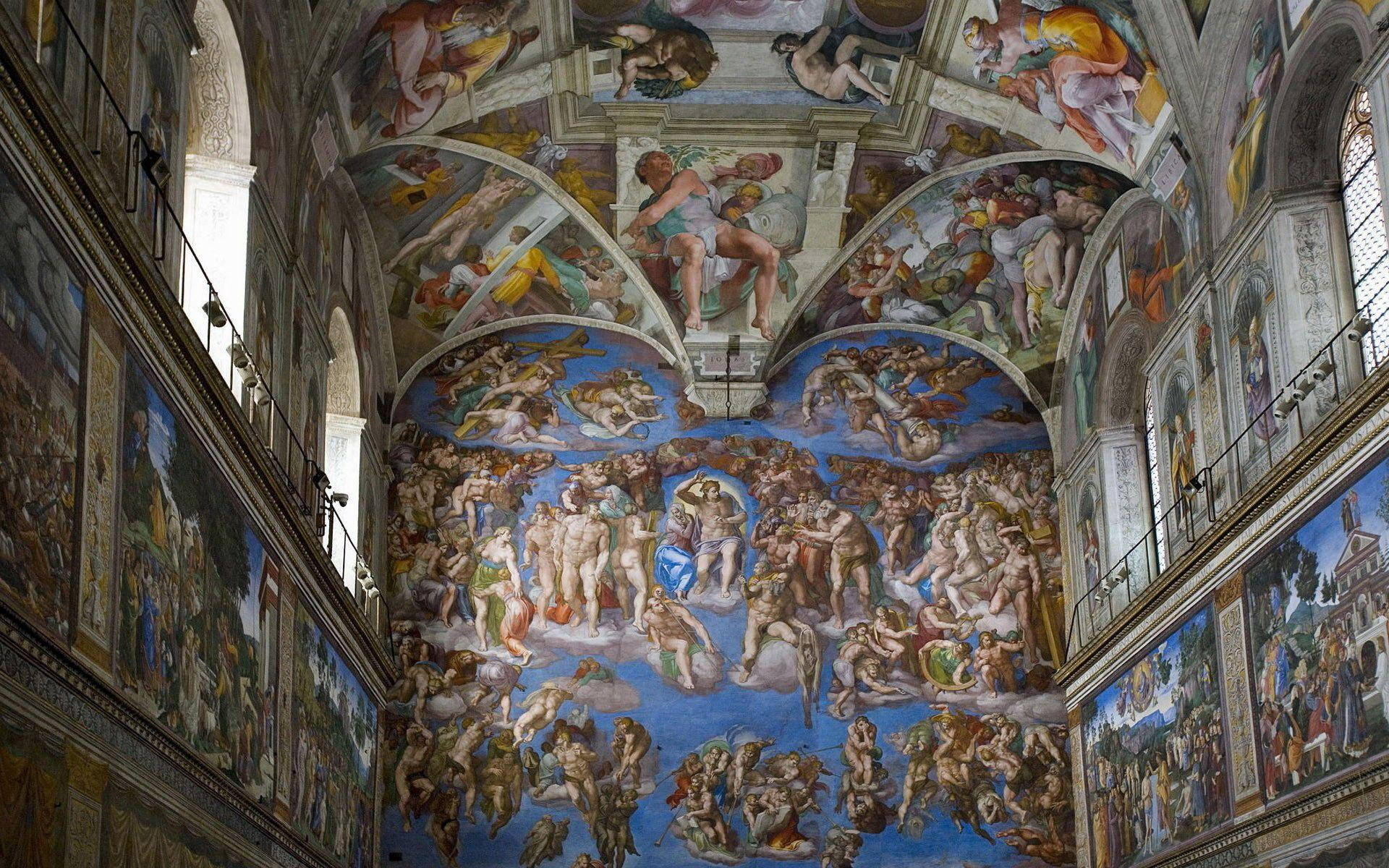 Replik af Sixtinsk Kapel-loftet gengivet som vægbeklædning. Wallpaper