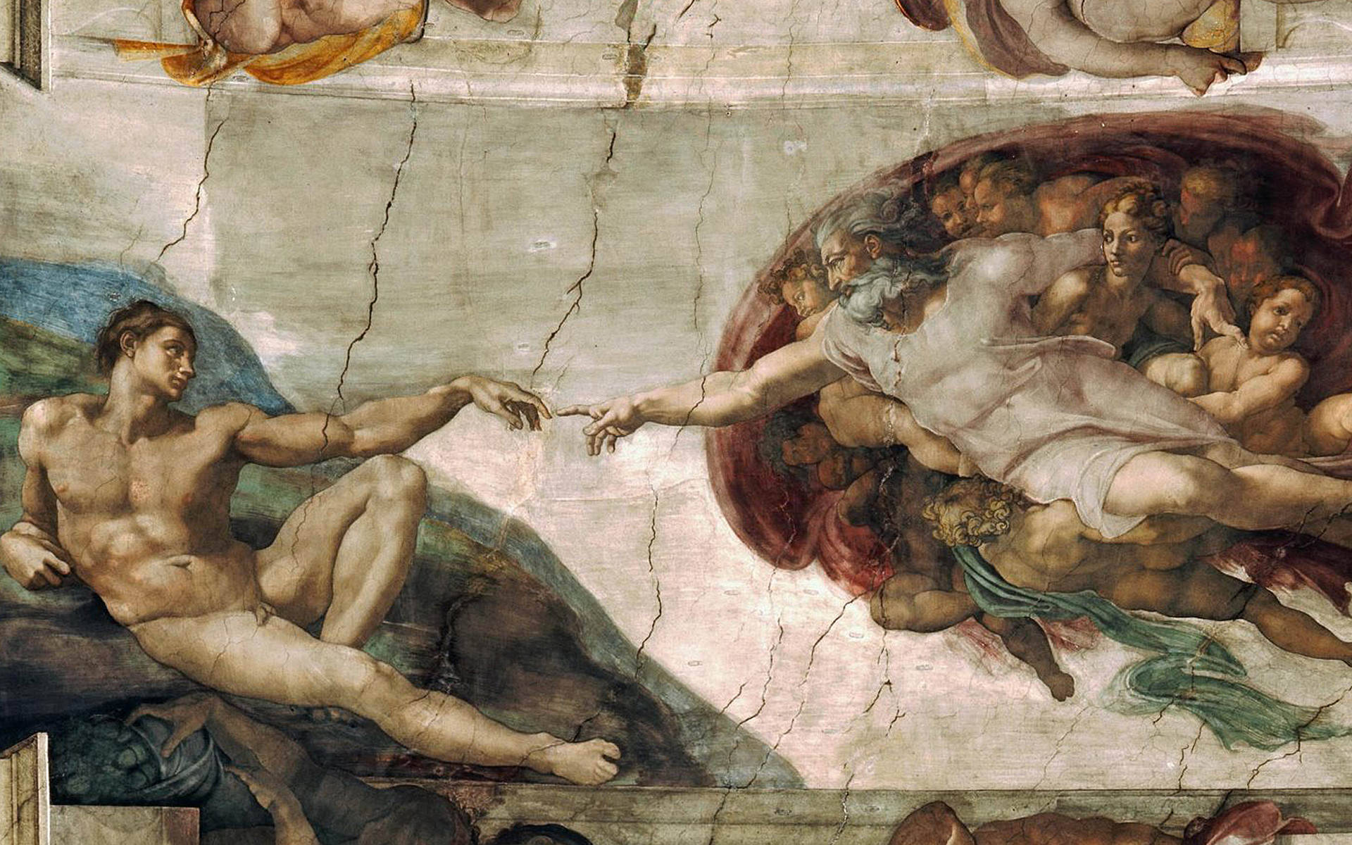 Divine Connection - Hand of God reaching out to Adam, as depicted in the Sistine Chapel Wallpaper