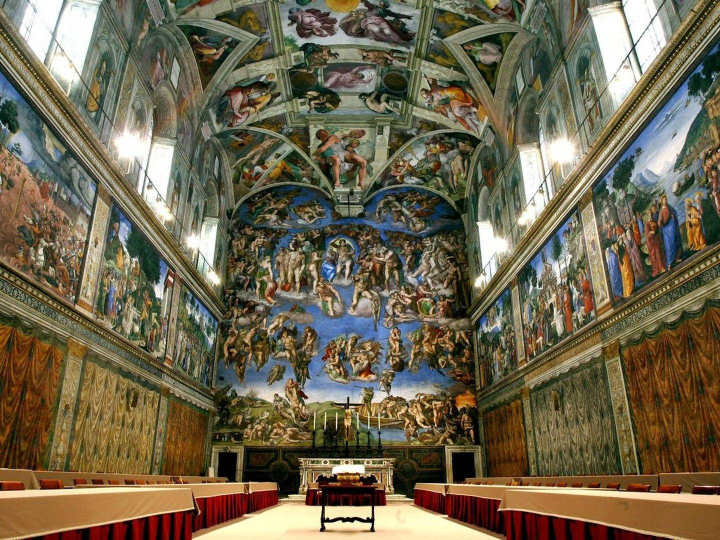 Inside view of the glorious Sistine Chapel, Vatican City Wallpaper