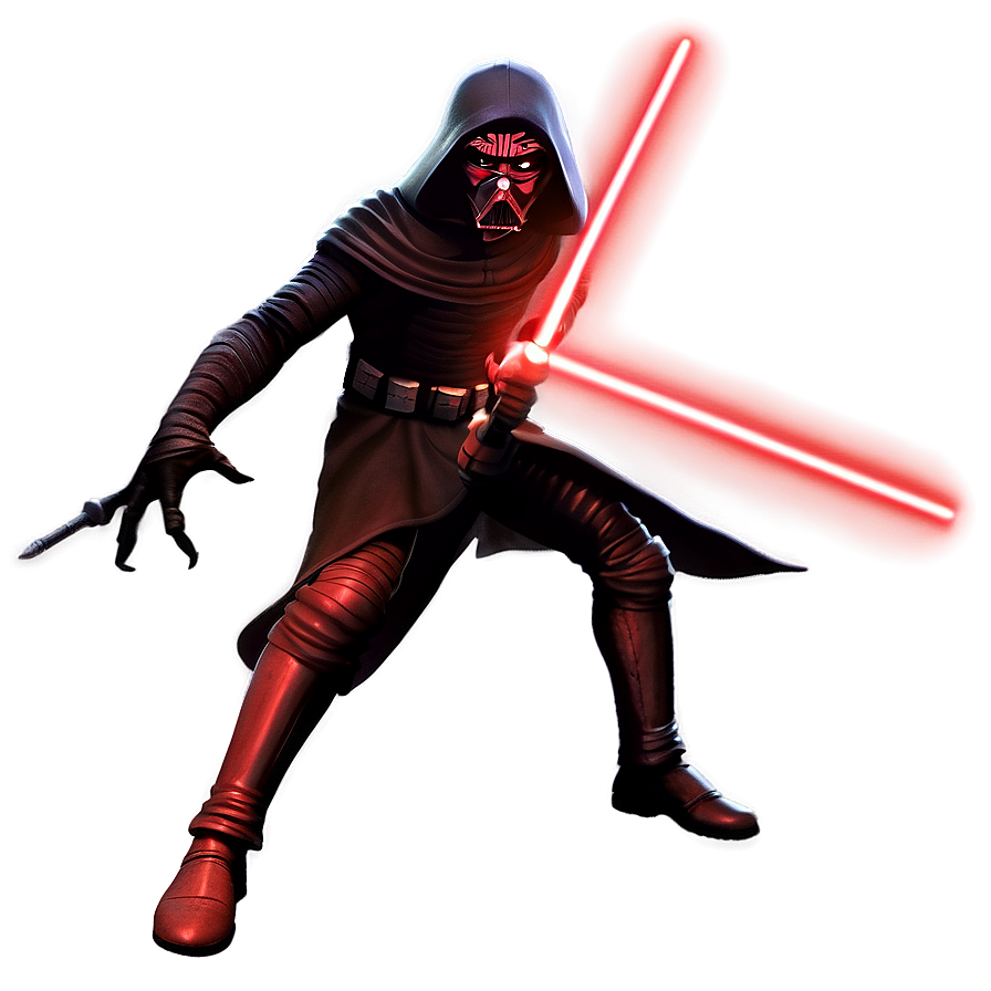 sith b PNG — Darth Vader in dark robes wields a glowing red lightsaber against a smoky crimson backdrop.