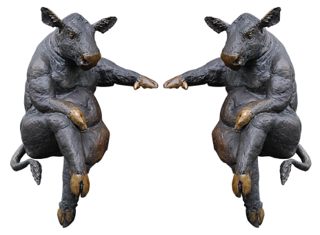 Sitting Cow Sculpture Mirrored PNG