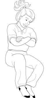 Sitting Girl Line Art PNG