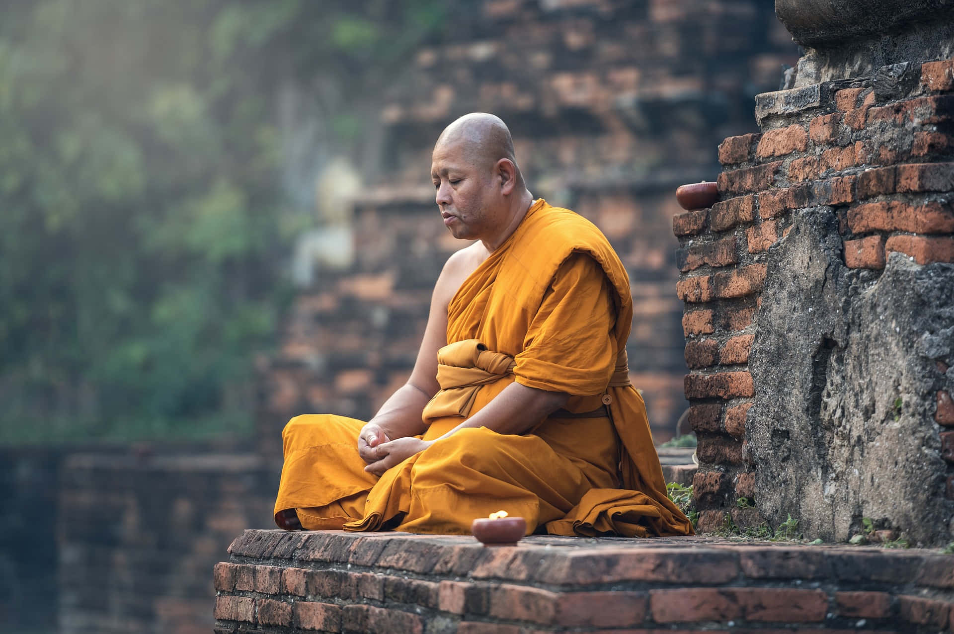 Sitting Monk Of Mindfulness Wallpaper