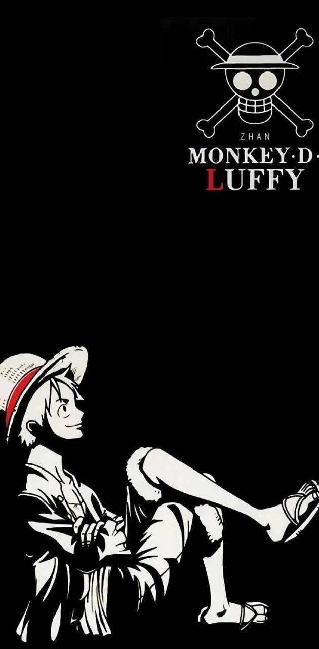 Sitting Monkey D. Luffy Black And White Background