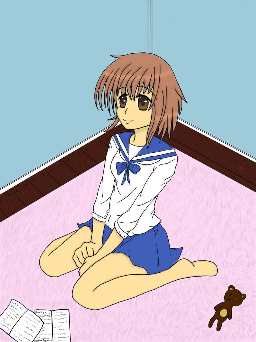 Sitting Pose Anime Student Picture