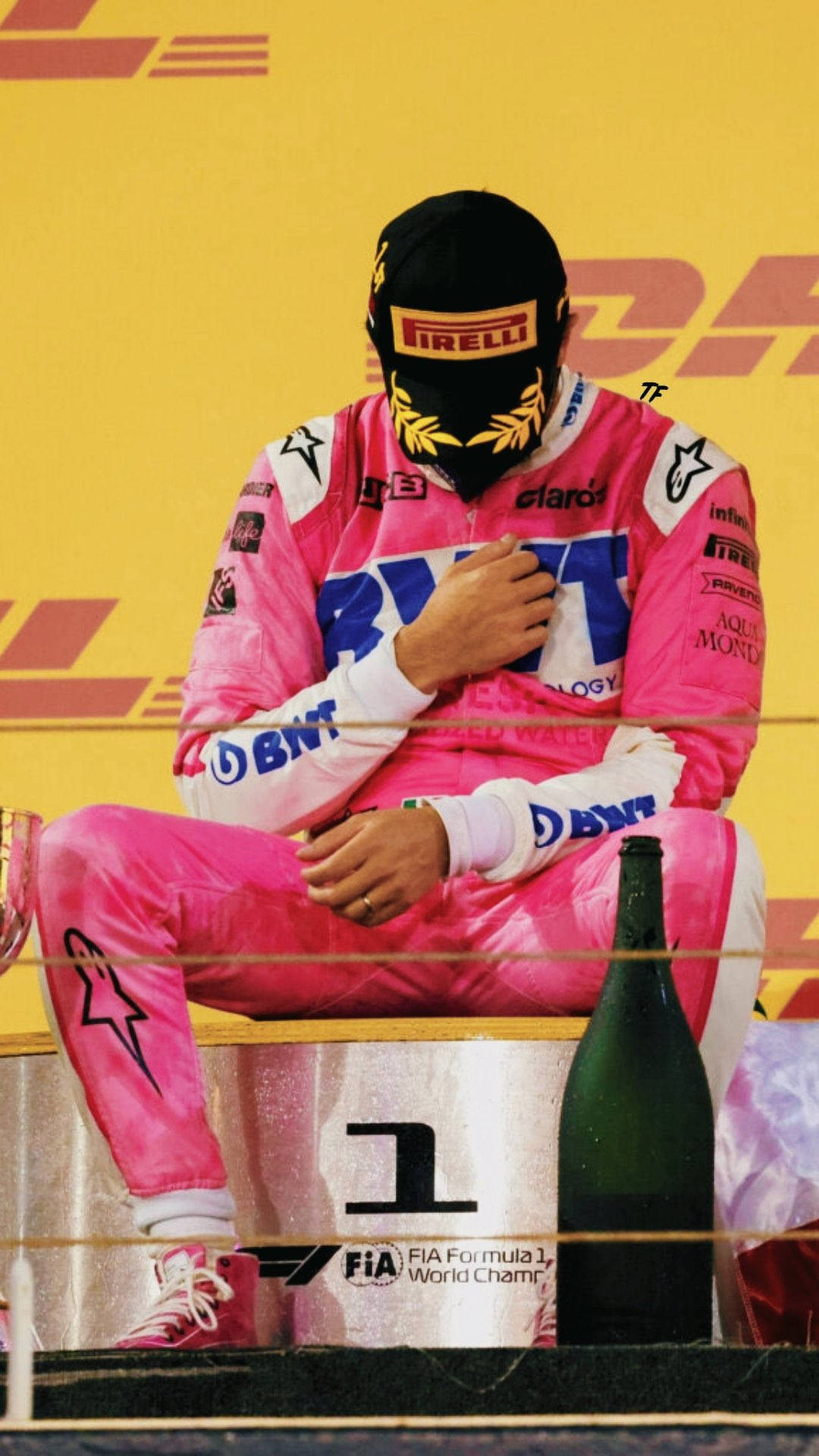 Astonishing Sergio Perez Dressed in Pink Racing Suit Wallpaper