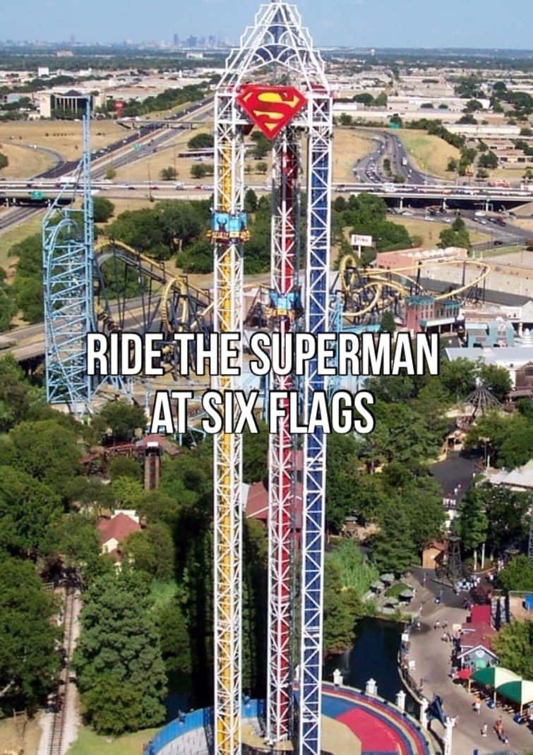 Ridapå Superman På Six Flags. (note: This Sentence Has Nothing To Do With Computer Or Mobile Wallpaper. Here's A Sentence Related To That Topic: Ladda Ner En Ny Dator- Eller Mobilbakgrund.)
