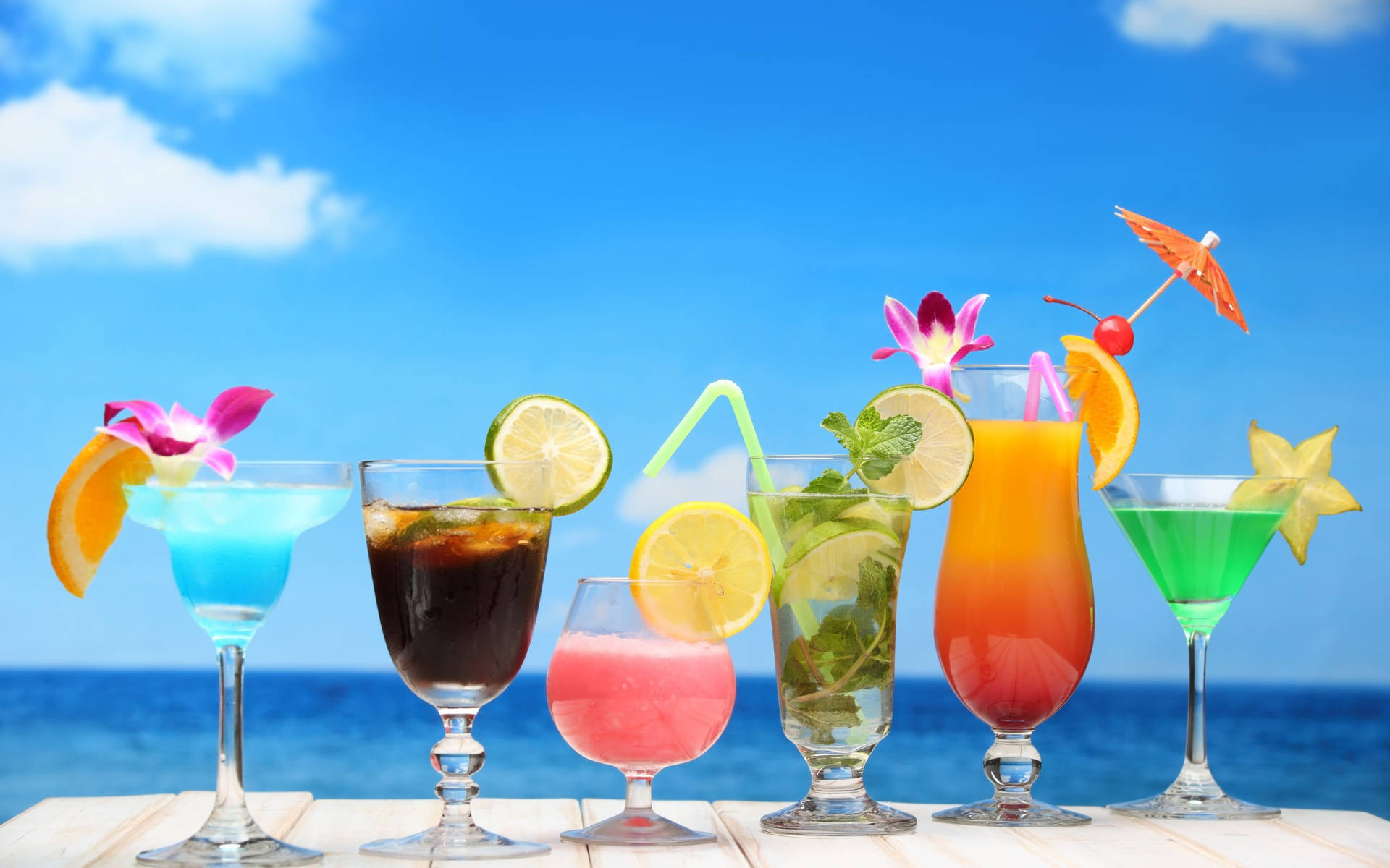 Six Refreshing Cocktails Tropical Desktop Wallpaper