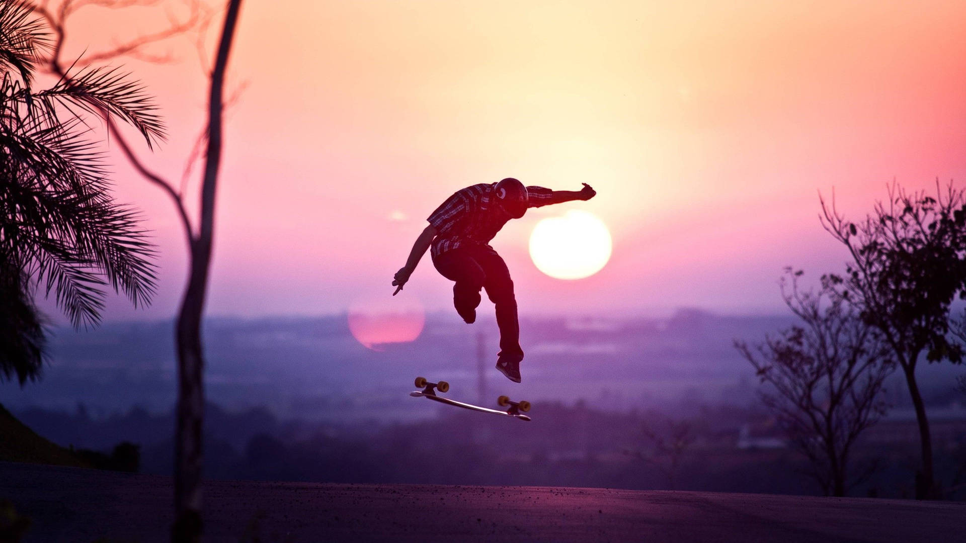 Skateboard In The Sunset Background