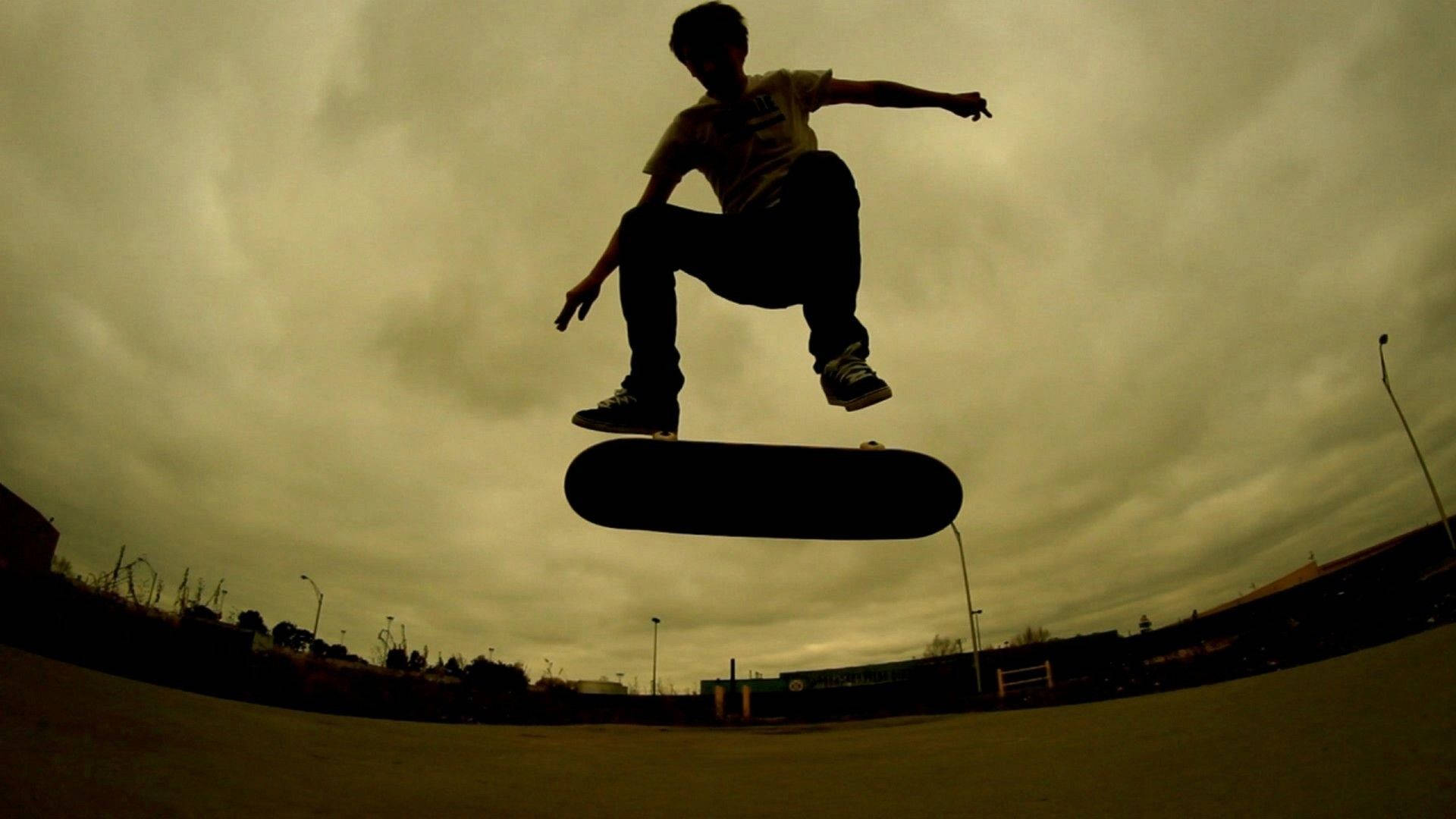 Skateboard Jump Silhouette Wide Angle Background
