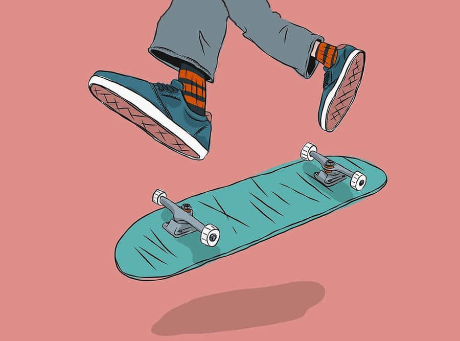 Skateboard Midair Trick Illustration Wallpaper