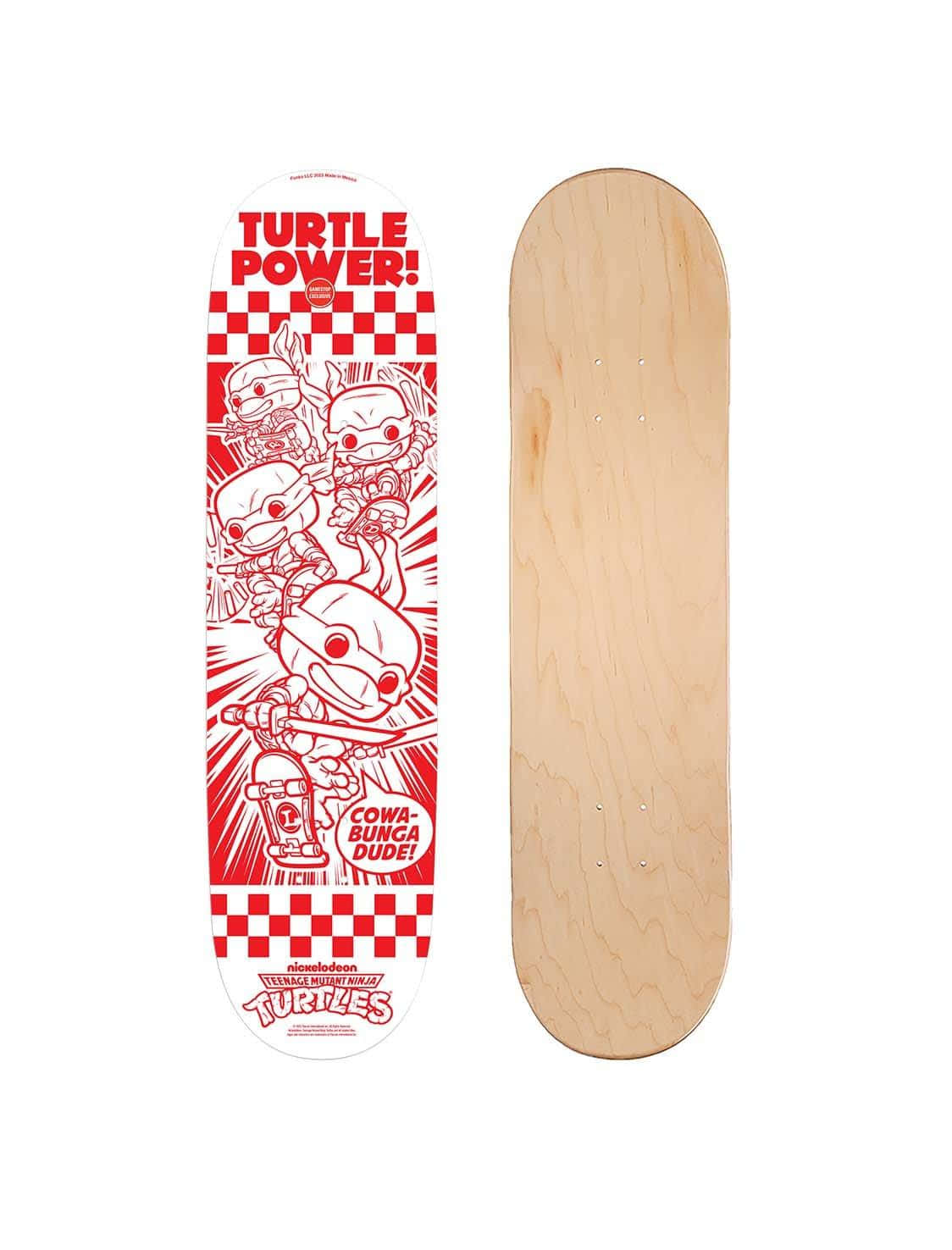 A Skateboard With A Turtle Power Design On It