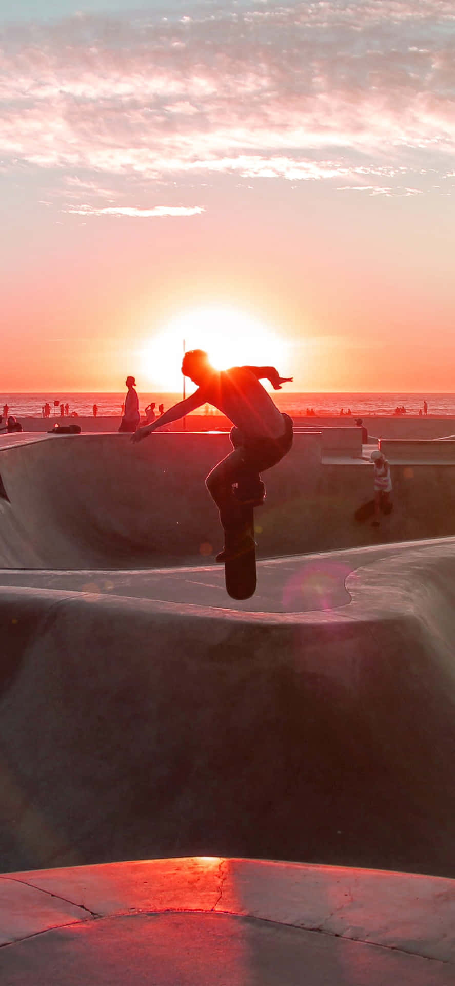 Skateboarder Zonsondergang Silhouet Achtergrond