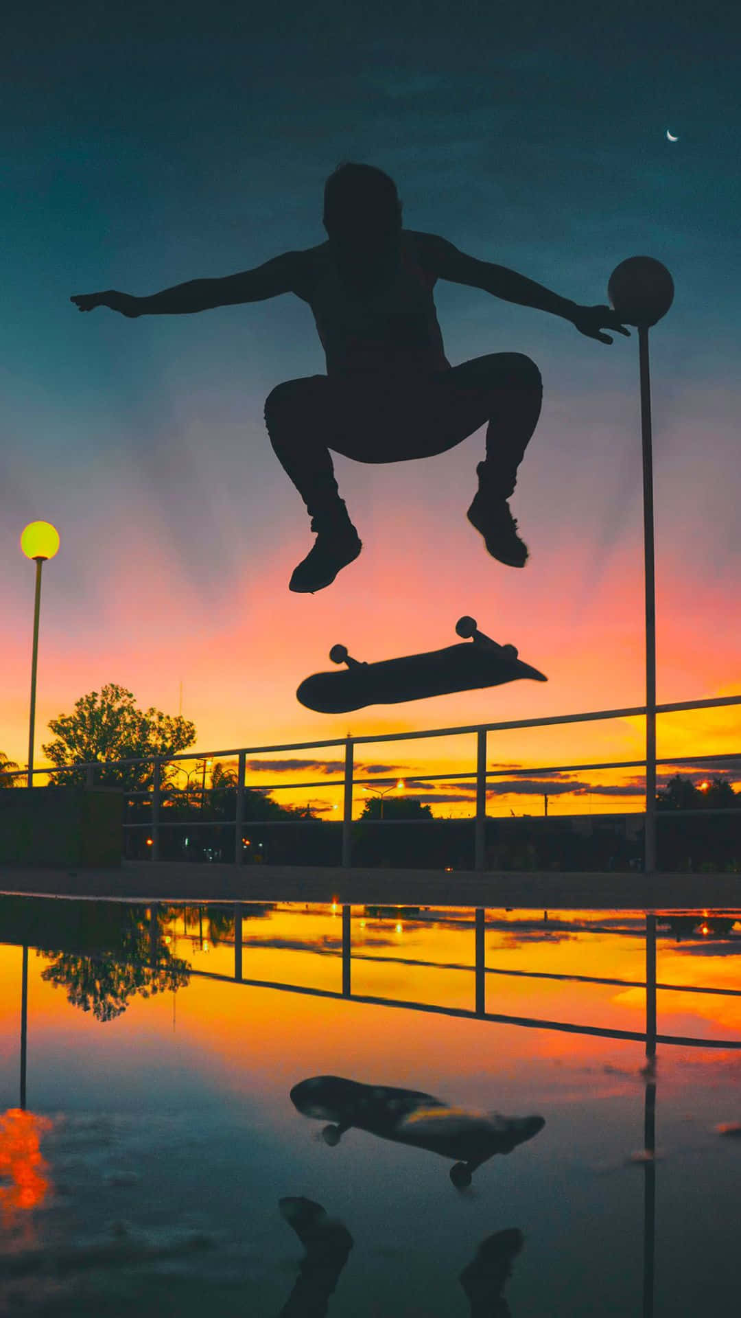 Skateboarder Sunset Silhouette Wallpaper