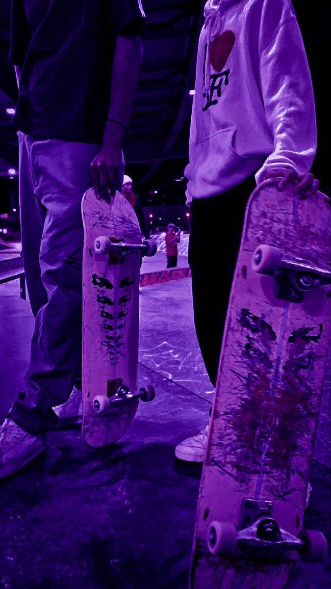 Skateboarders Neon Purple Iphone Wallpaper