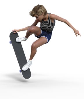 Skateboarding Girl Action Pose PNG