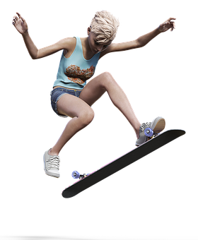 Skateboarding Girl Action Pose PNG