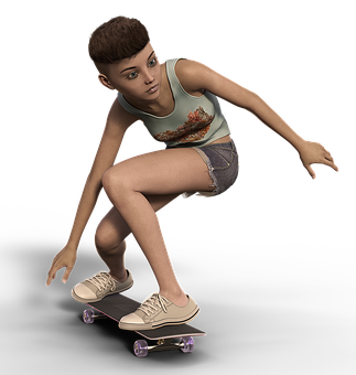 Skateboarding Girl3 D Render PNG