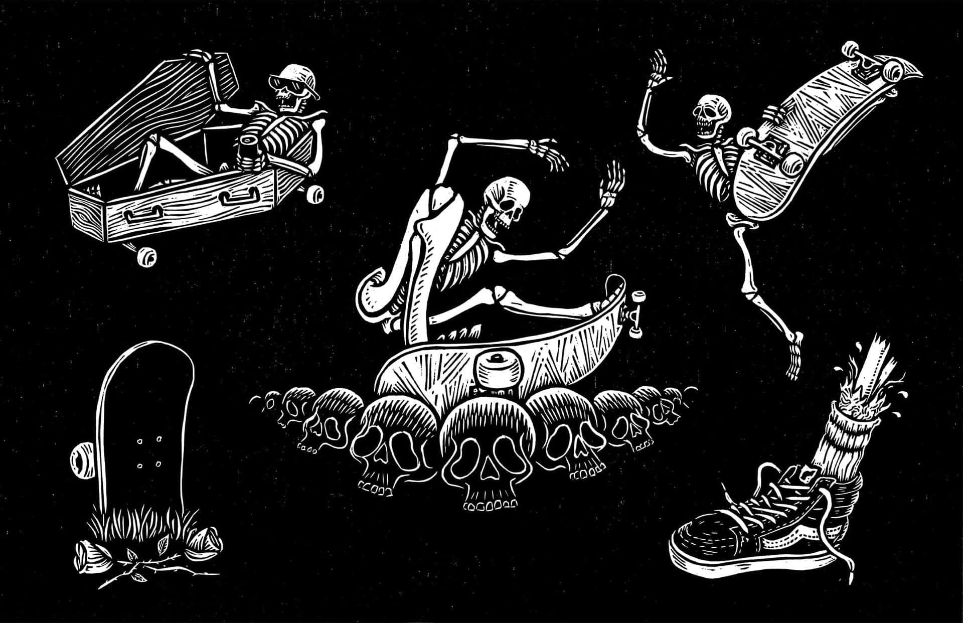 Skateboarding Skeletons Artwork Wallpaper