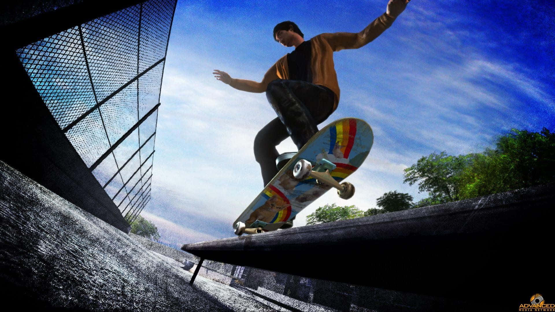 En erfaren skateboarder udfører et modigt stunt Wallpaper