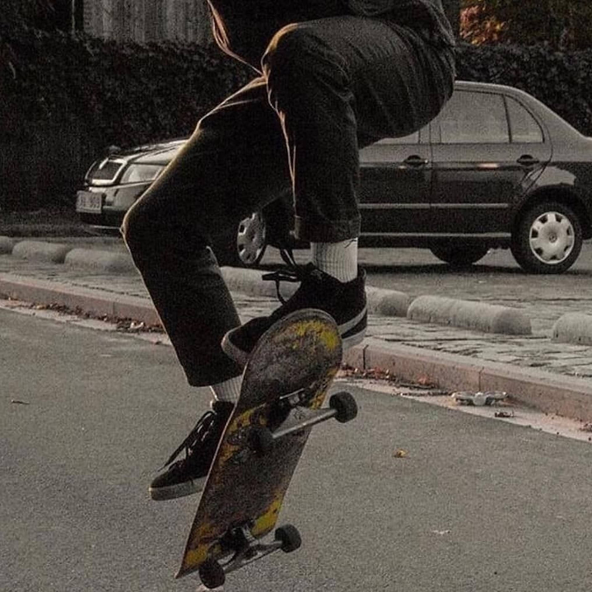 Skater Boy In Action Aesthetic Wallpaper