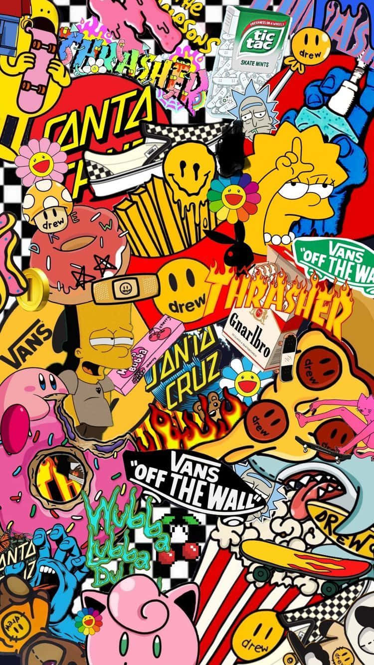 A Collage Of Various Cartoon Stickers Wallpaper