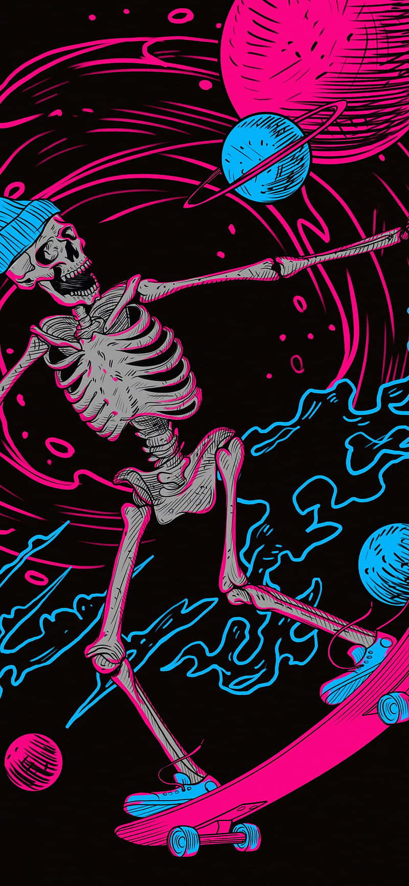 Estéticade Chica Skater Patinando Con Un Esqueleto. Fondo de pantalla