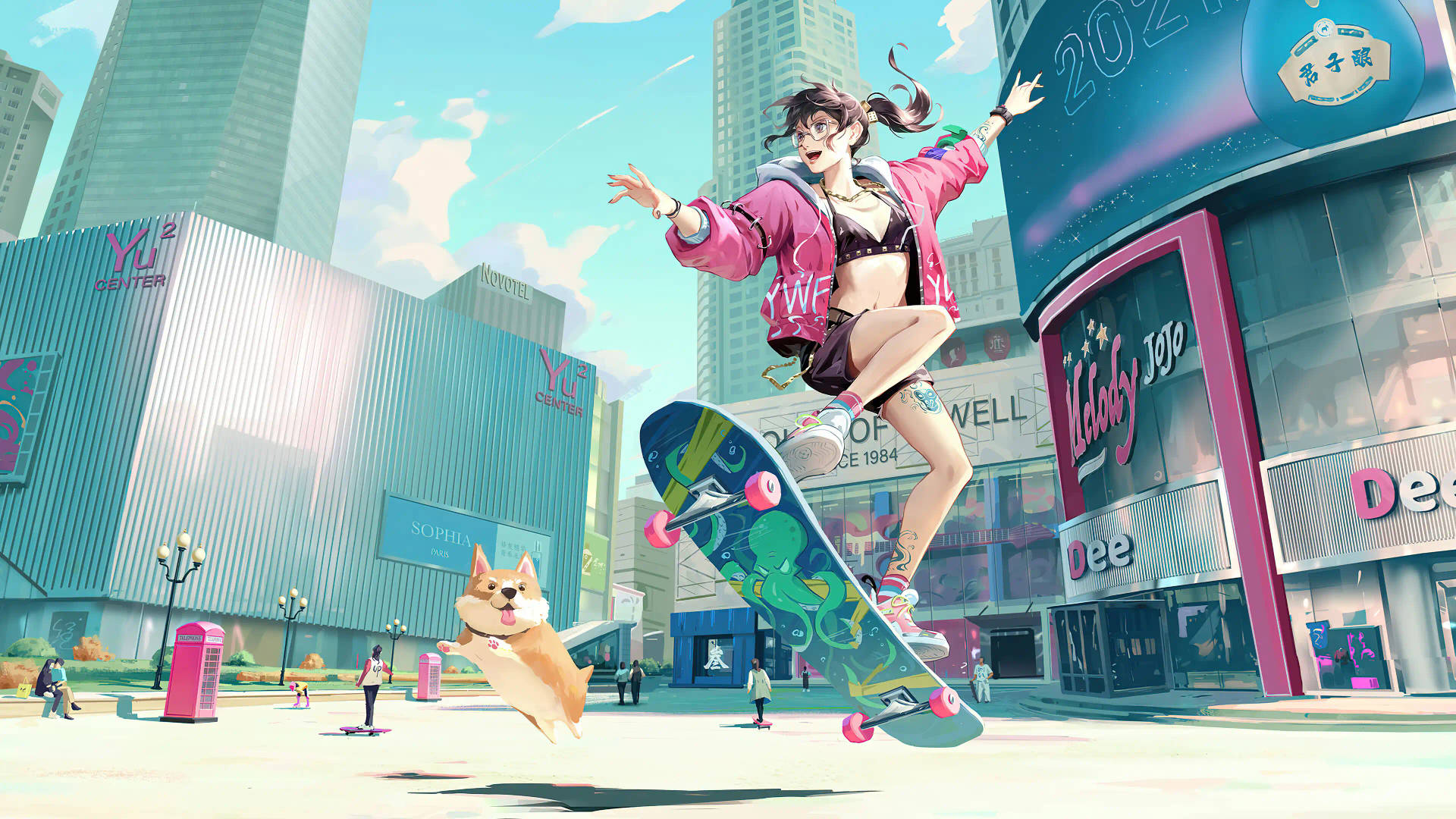 Skater Girl Aesthetic Anime Art Desktop Wallpaper