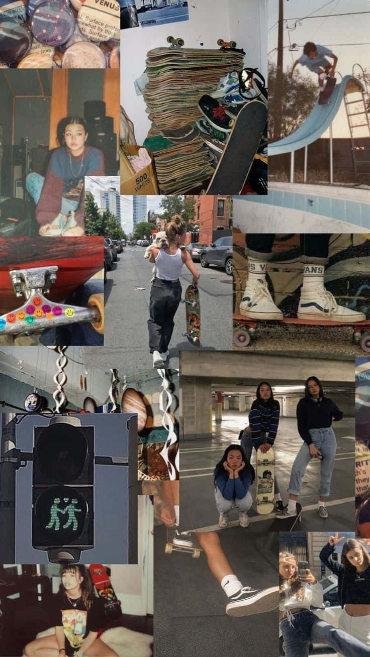 Einecollage Von Fotos Von Menschen, Die Skateboard Fahren. Wallpaper