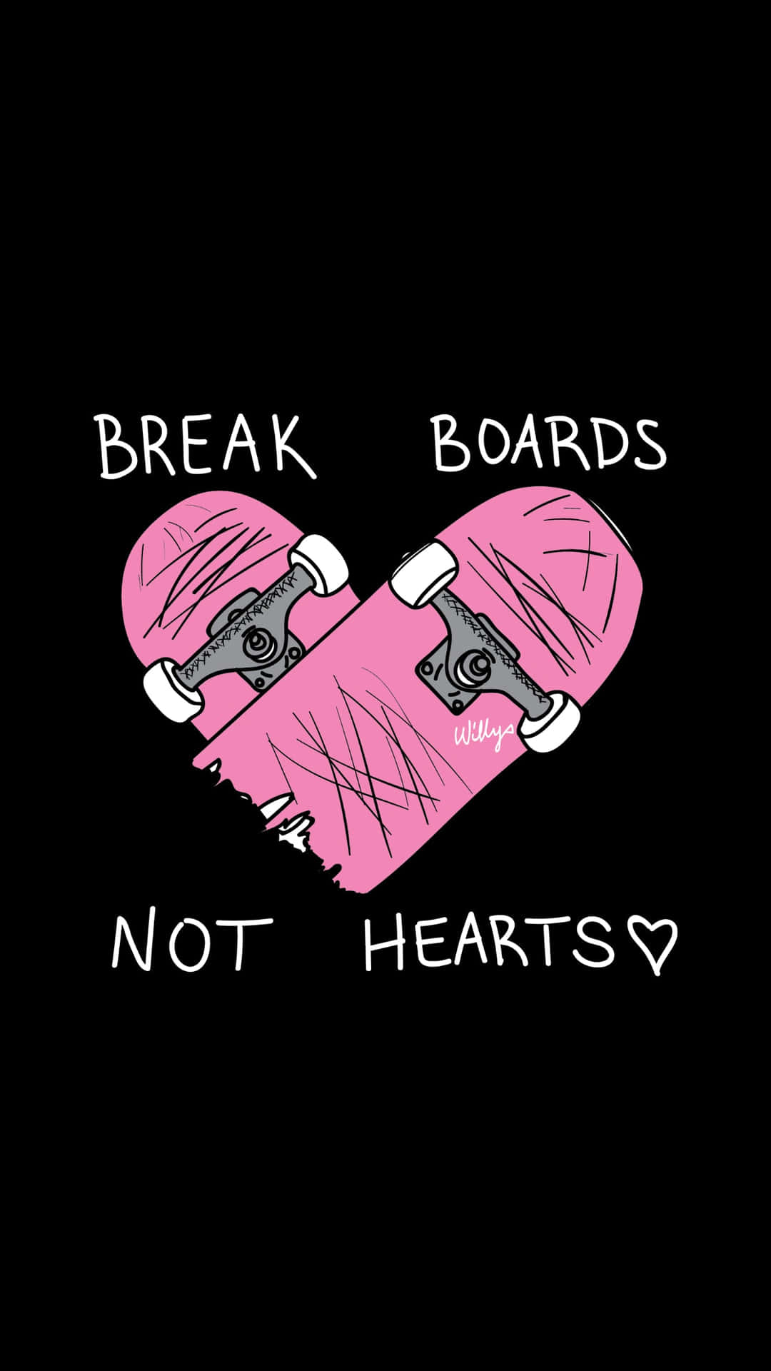 Skater Girl Aesthetic Heart Quote Black Mobile Wallpaper