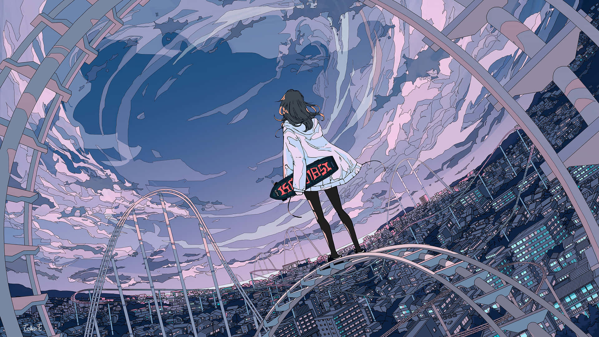 A Girl Standing On A Roller Coaster Wallpaper