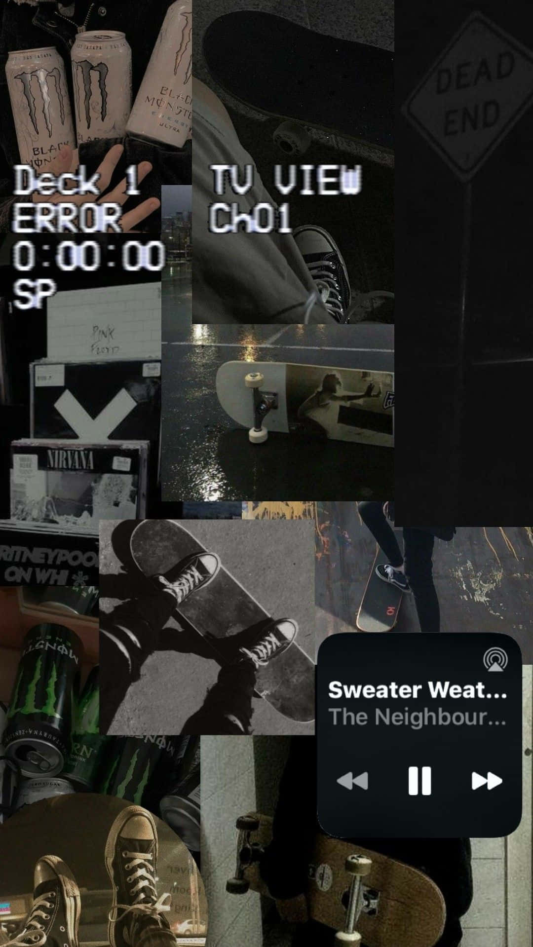 Estiloestético De Chica Skater, Collage De Lista De Reproducción En Negro. Fondo de pantalla