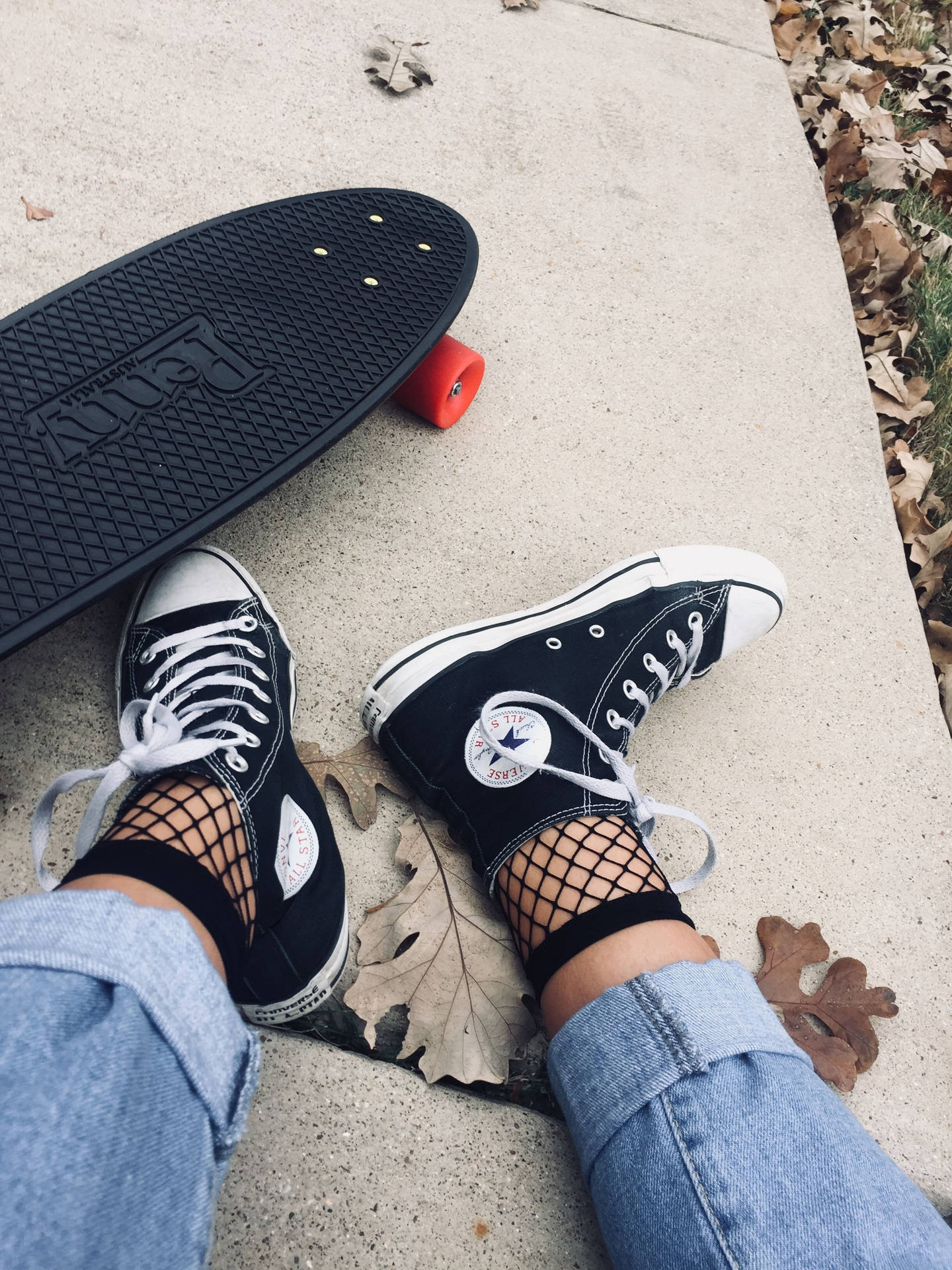 Skater Girl Converse Shoes Fishnet Socks Skater Aesthetic Background