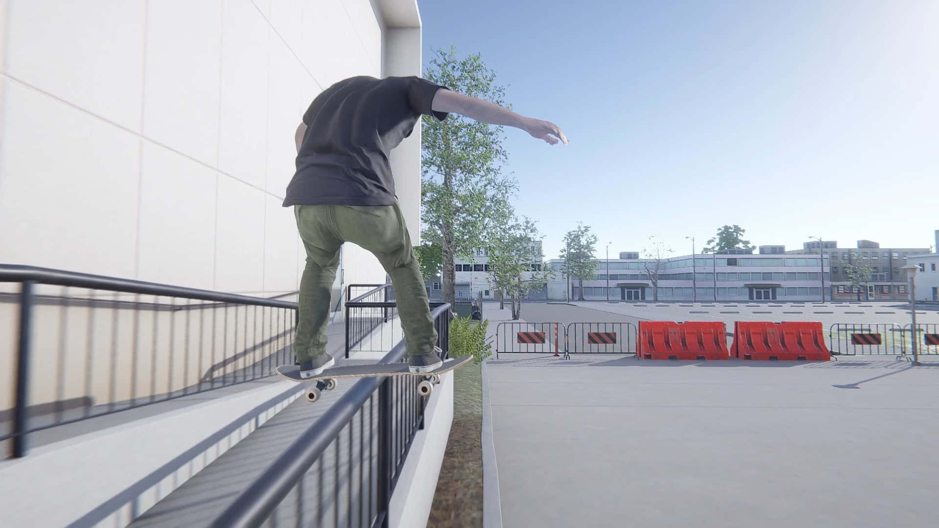 Einskateboarder Fährt Auf Einem Geländer. Wallpaper