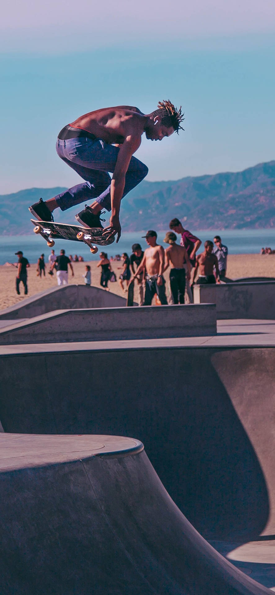 Skater Without Shirt Skateboard iPhone Wallpaper