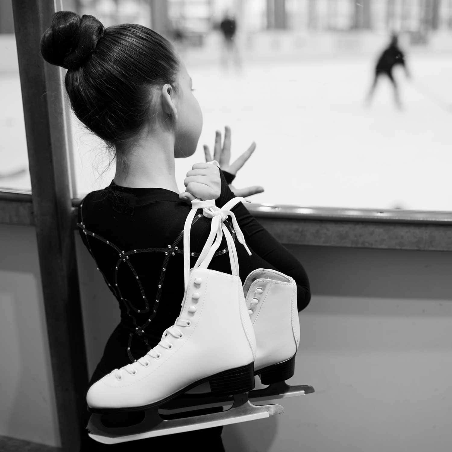 Black And White Ice Skating Girl Background