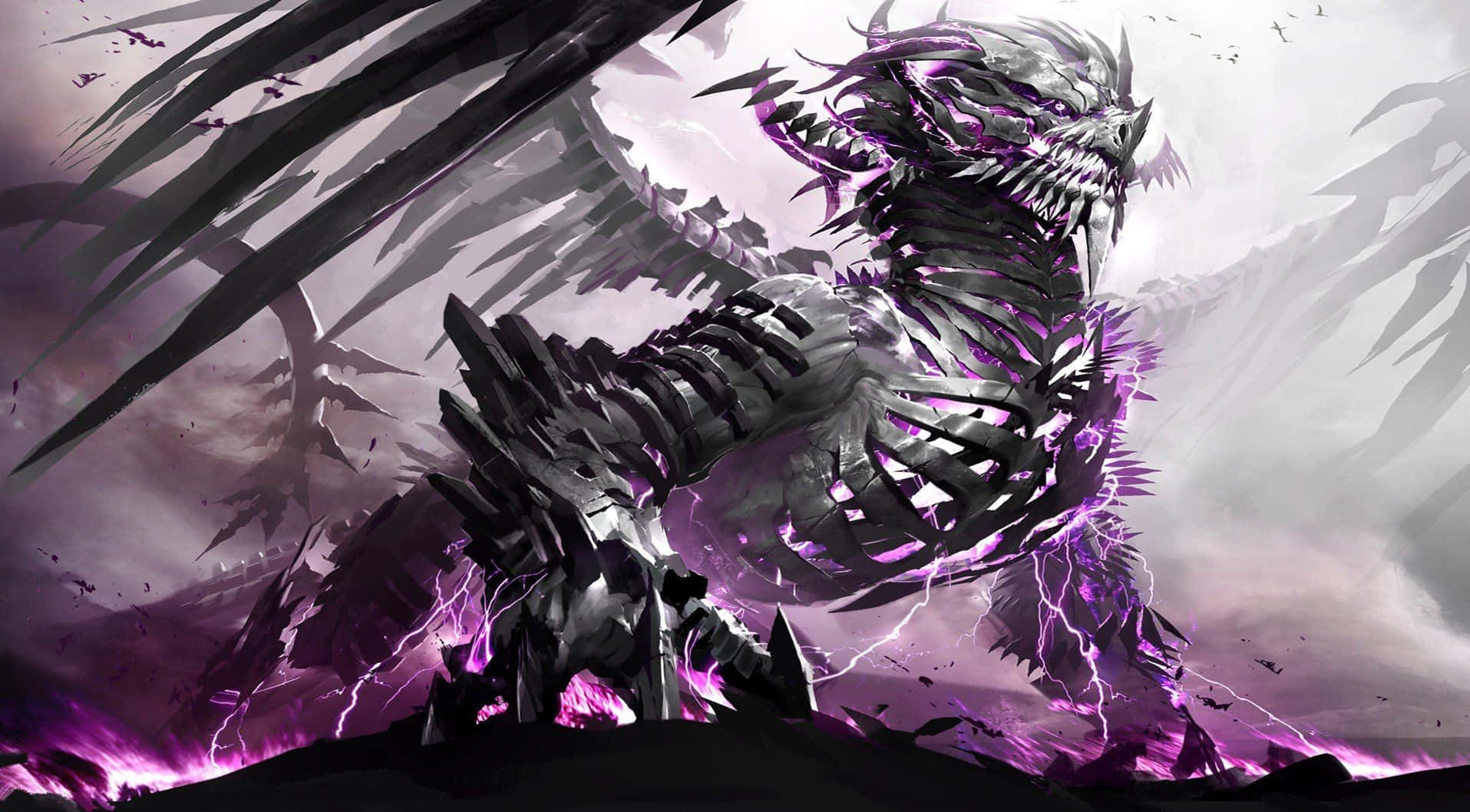 Estiloanime De Dragón Esquelético Oscuro Del Inframundo. Fondo de pantalla