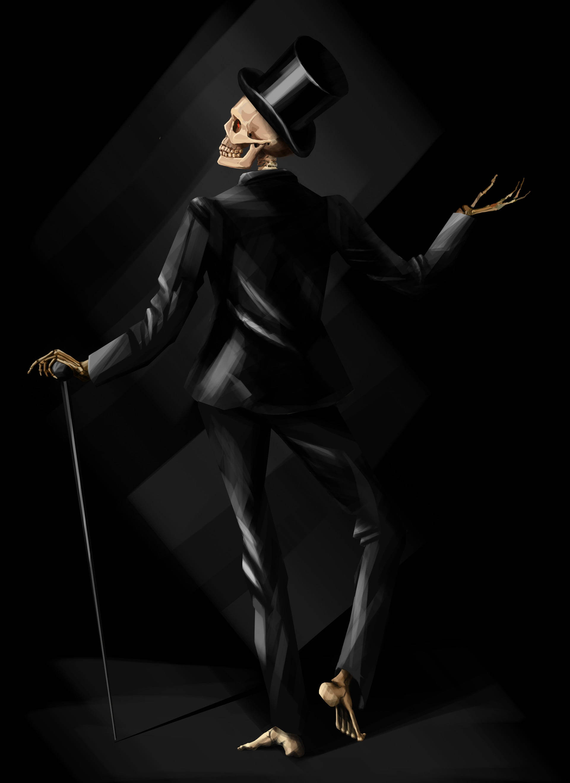 Dark Aesthetic: A black magician suit on a skeleton, reflecting a mysterious and intriguing vibe. Wallpaper