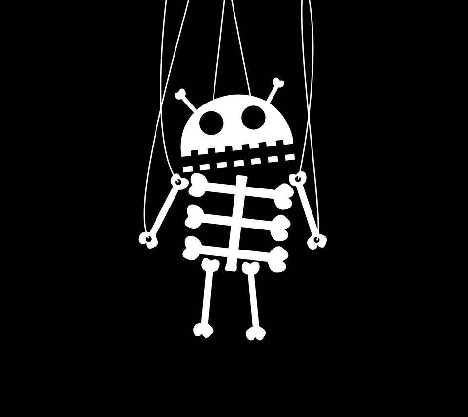 Skeleton Android robot on black background wallpaper.