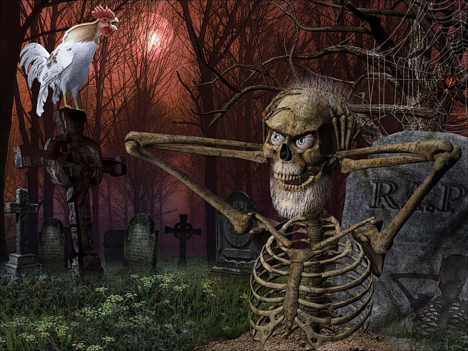 Mysterious Skeleton Standing On Skulls